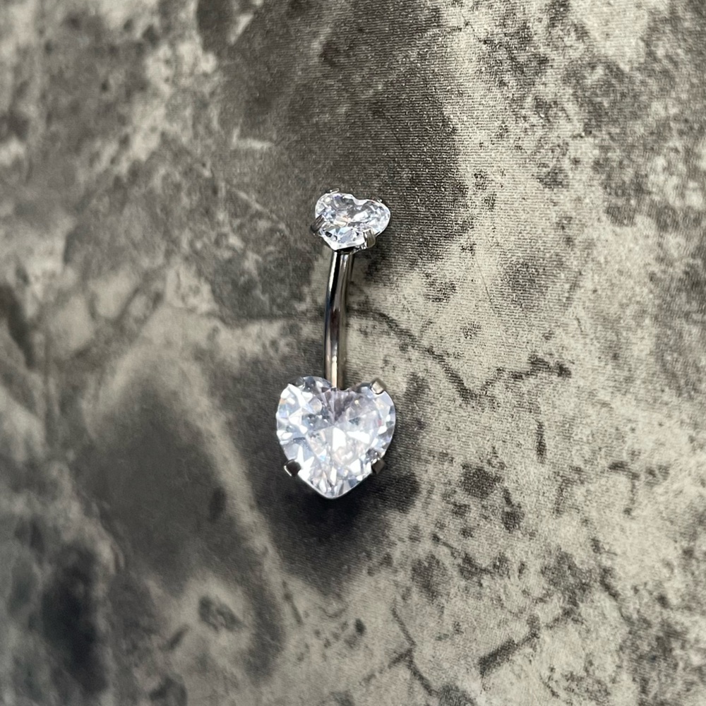Diamond Hearts 14G Belly Ring Silver